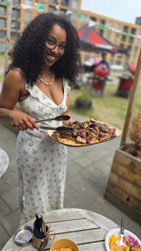 A platter from the grill going around