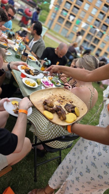 A platter passed across the table